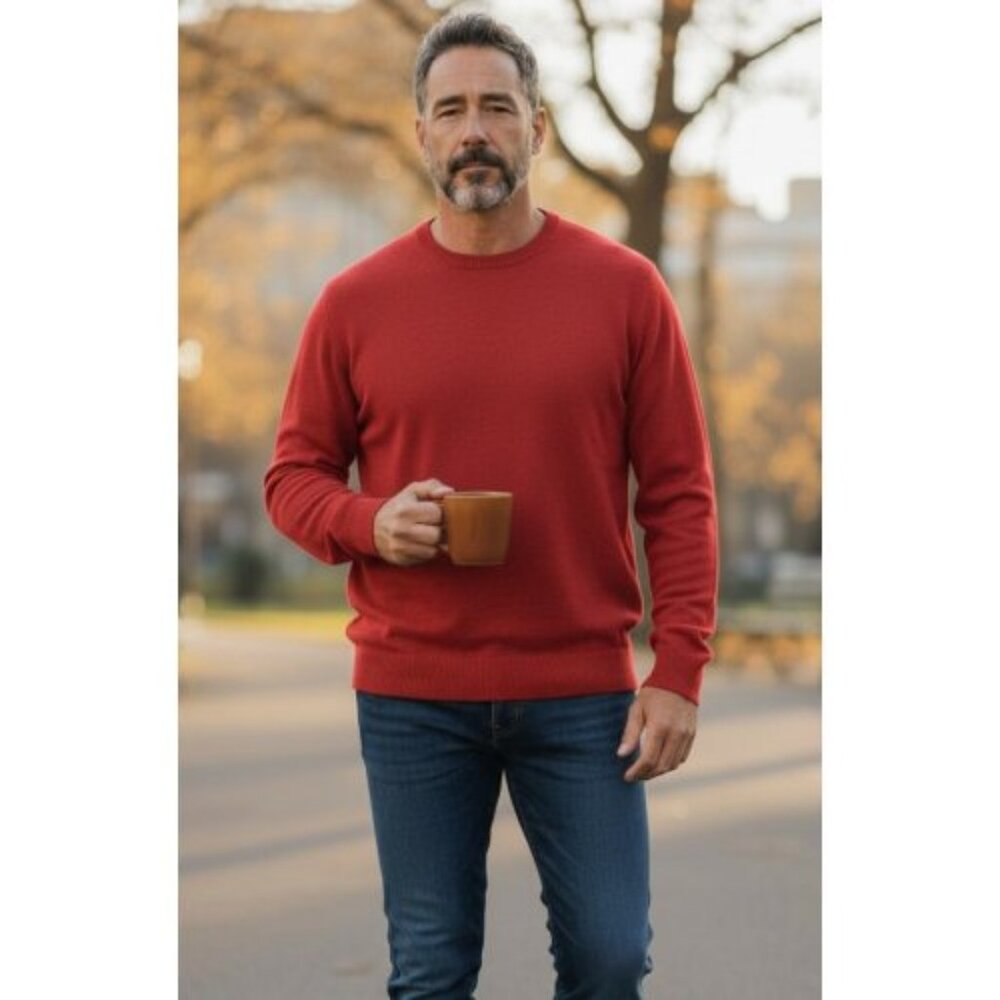 CHEROKEE Red Crew Neck Long Sleeved Heavyweight Knit Pullover Mens LARGE